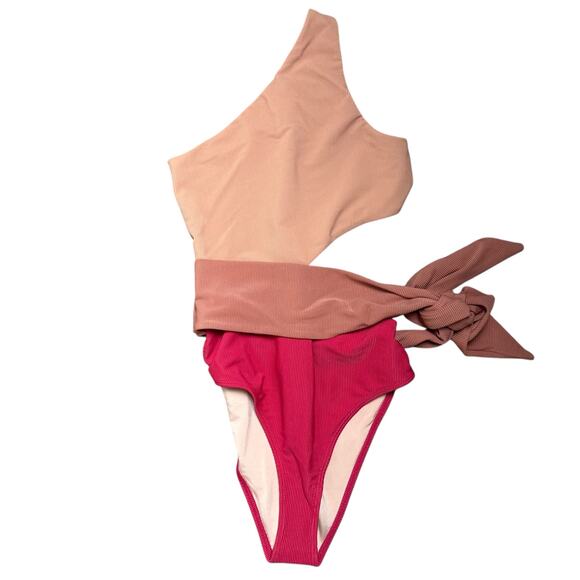 Beach Riot Carlie Pink Colorblock One Piece One Shoulder Swimsuit Size Small - Picture 10 of 10